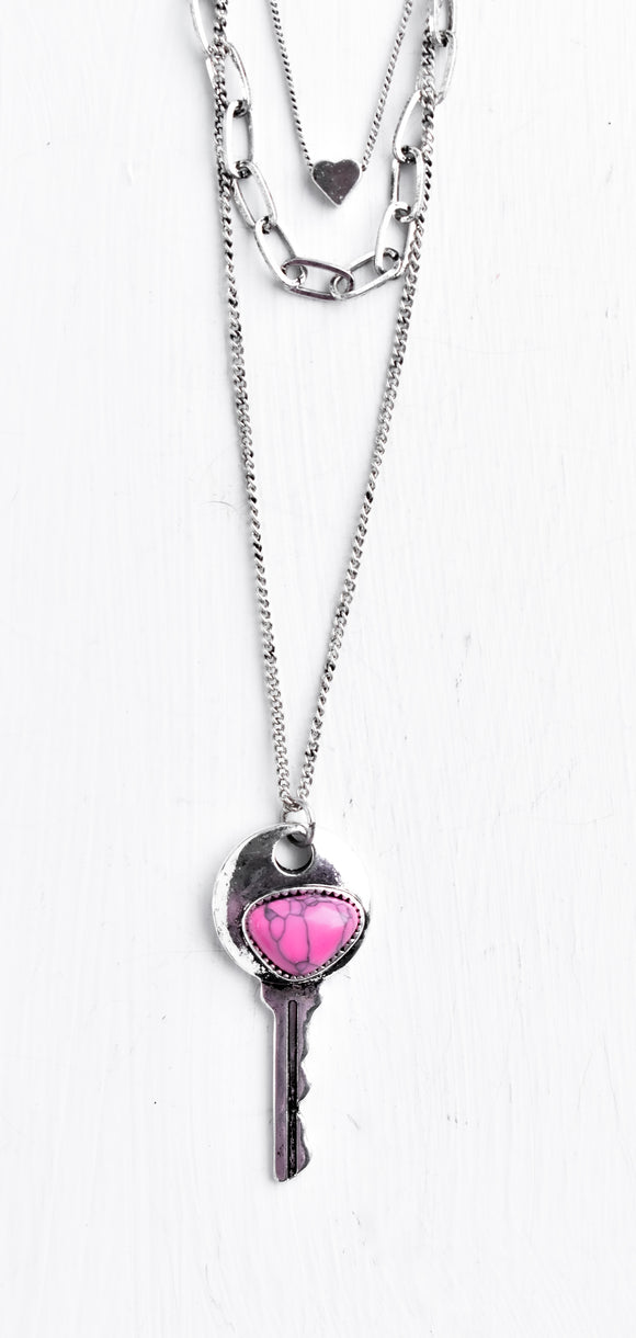 Pink Key Layer Necklace