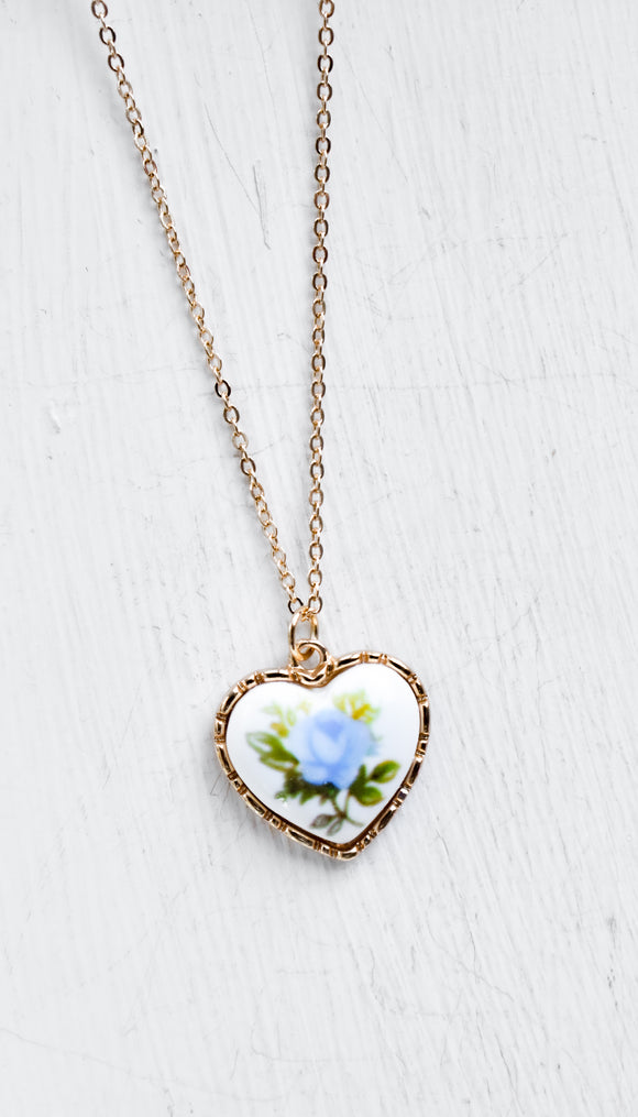 Blue Rose Pendant Necklace