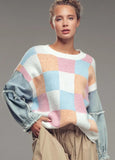 Checkered Denim Sweater