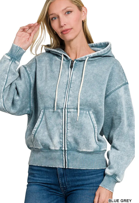 Washed Fleece Zip Up