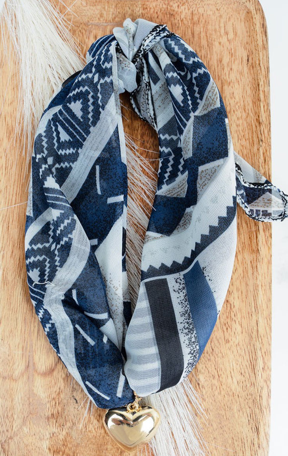 Blue Heart Scarf Necklace
