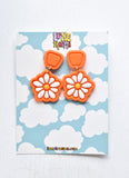 Retro Orange Daisy Earrings