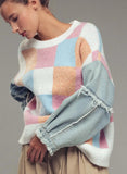 Checkered Denim Sweater