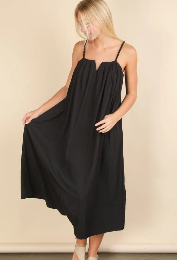 Black Pleated Midi Dress