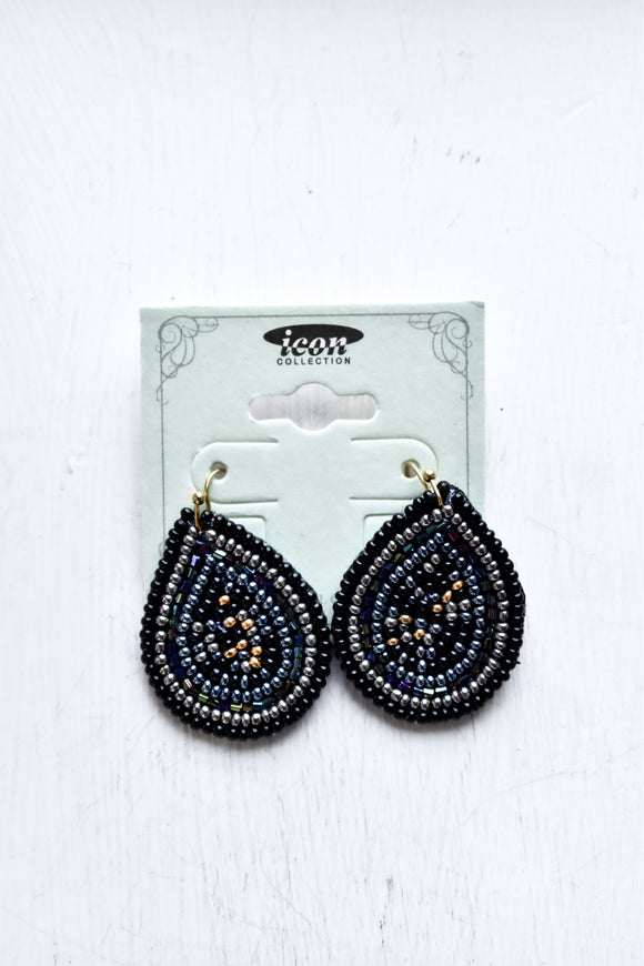Black Beaded Teardrop Earrings