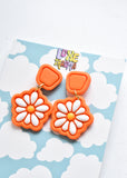 Retro Orange Daisy Earrings