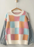 Checkered Denim Sweater