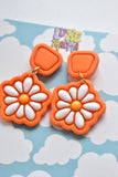Retro Orange Daisy Earrings