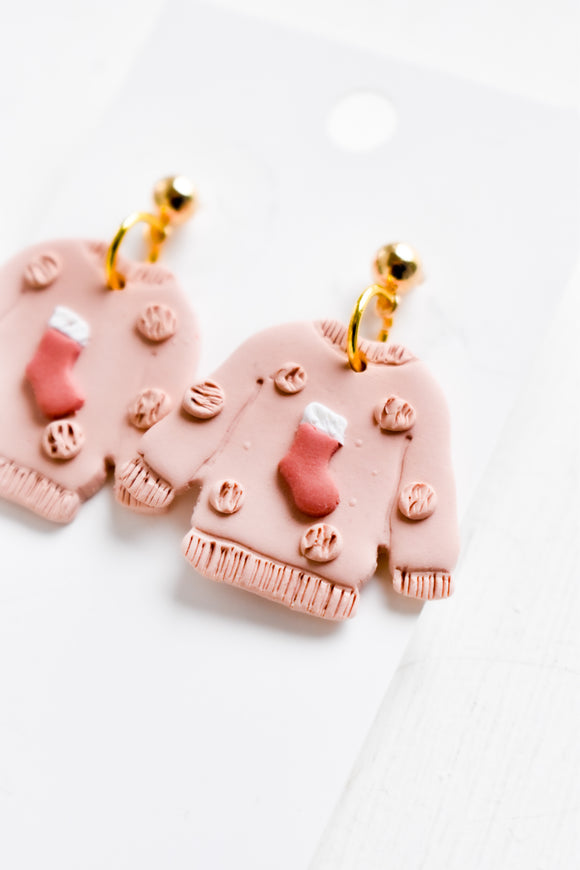 Pink Stocking Sweater Earrings