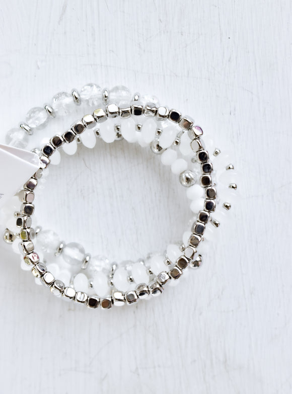 White Beaded Bracelet Set