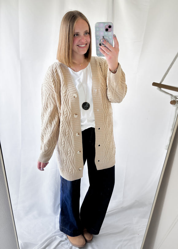 Taupe Cable Knit Cardigan