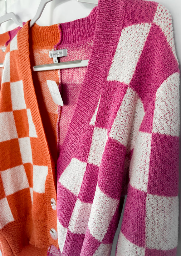 Check Orange & Pink Cardigan